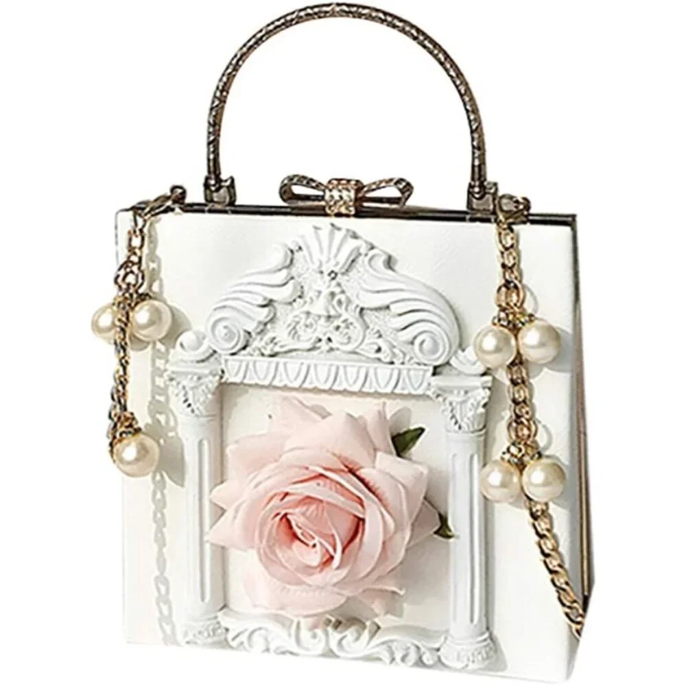⚡Women's Evening Love Angel Crossbody Rose Embossed White Cream Clutch Bag